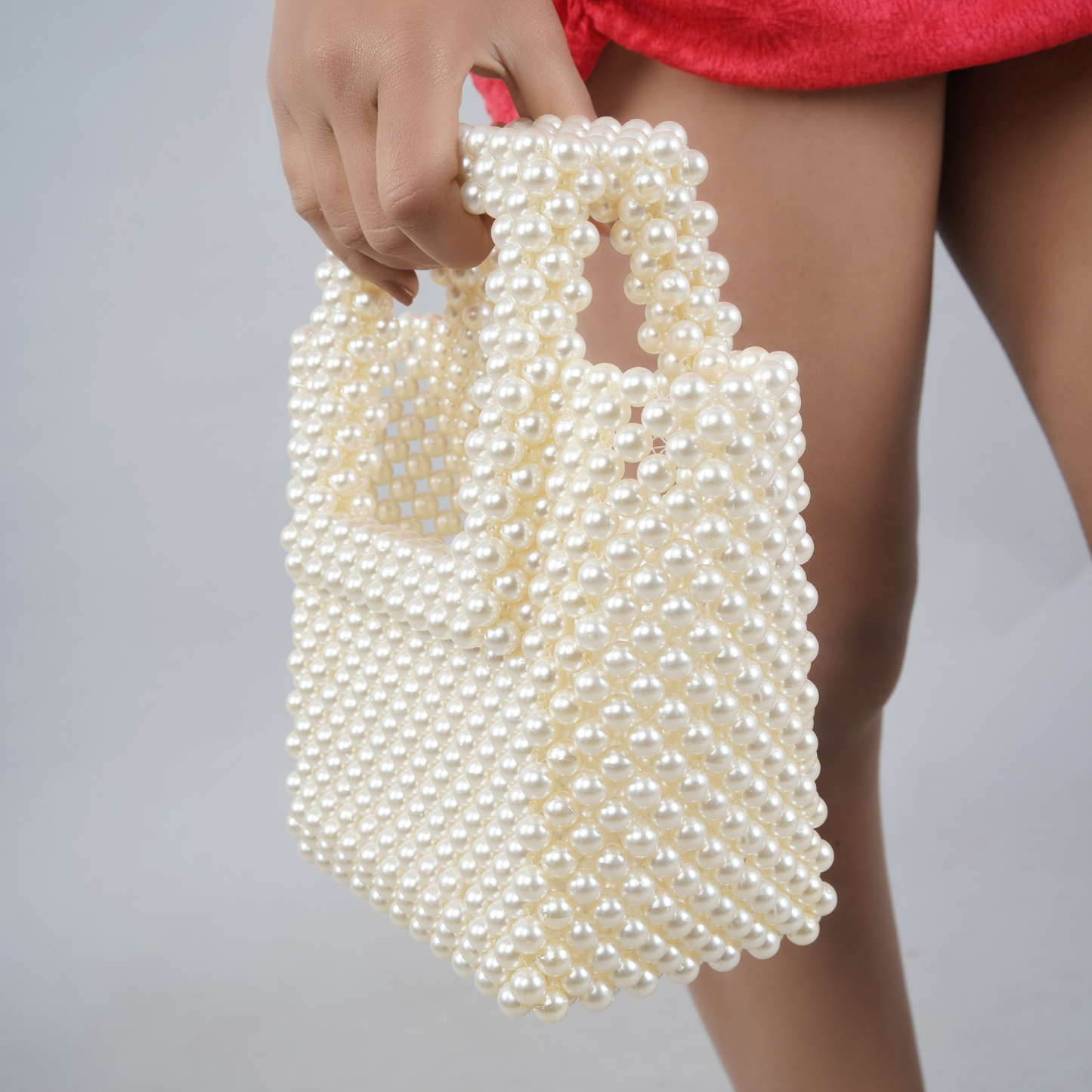 Cream Color Pearl Square Handle Bag