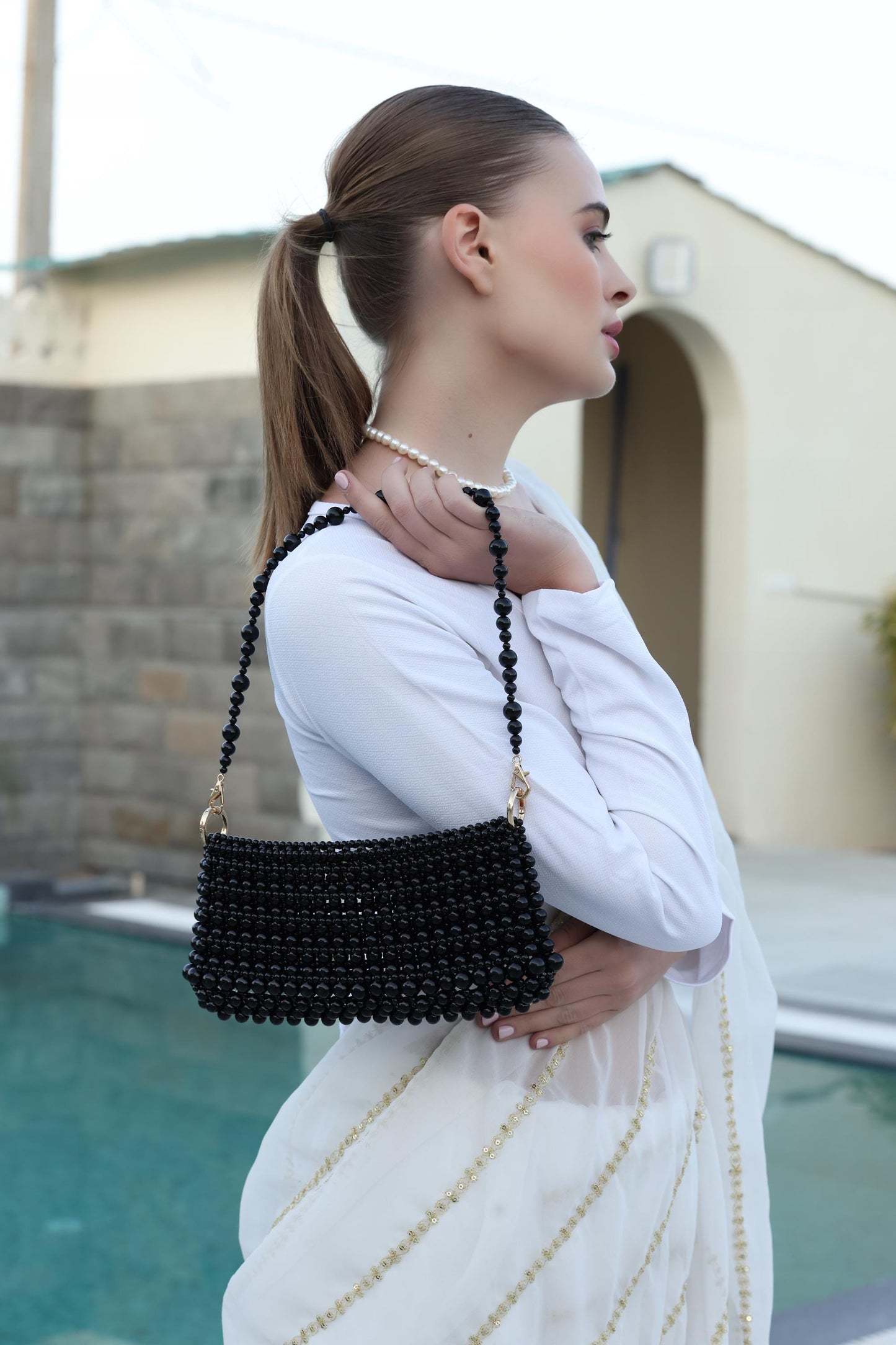 Handmade black Beaded Bag, Unique black Shoulder Bag, Evening Clutch, Gifts for Her Birthday, Anniversary, Graduation, Thanksgiving