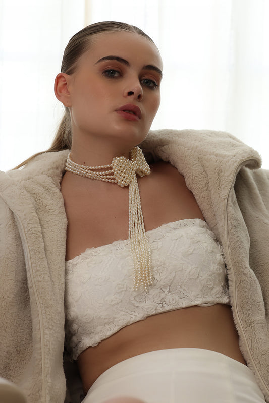 Cream Pearl Bow Tie Choker