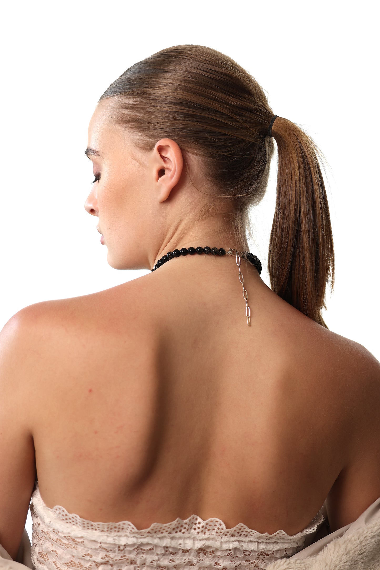 Handmade Pearl Tie with Silver Beads