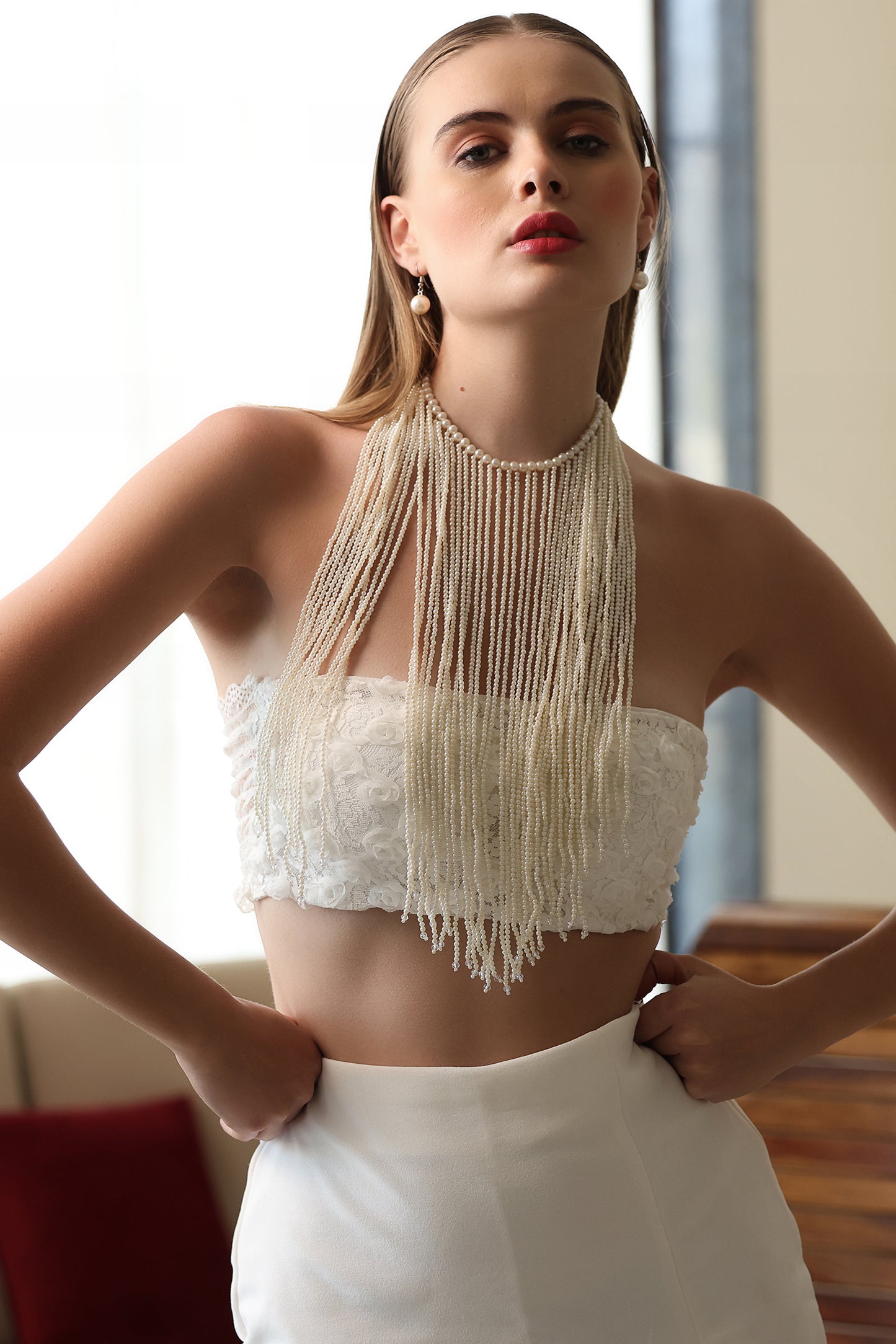 Pearl Fringe Statement Necklace