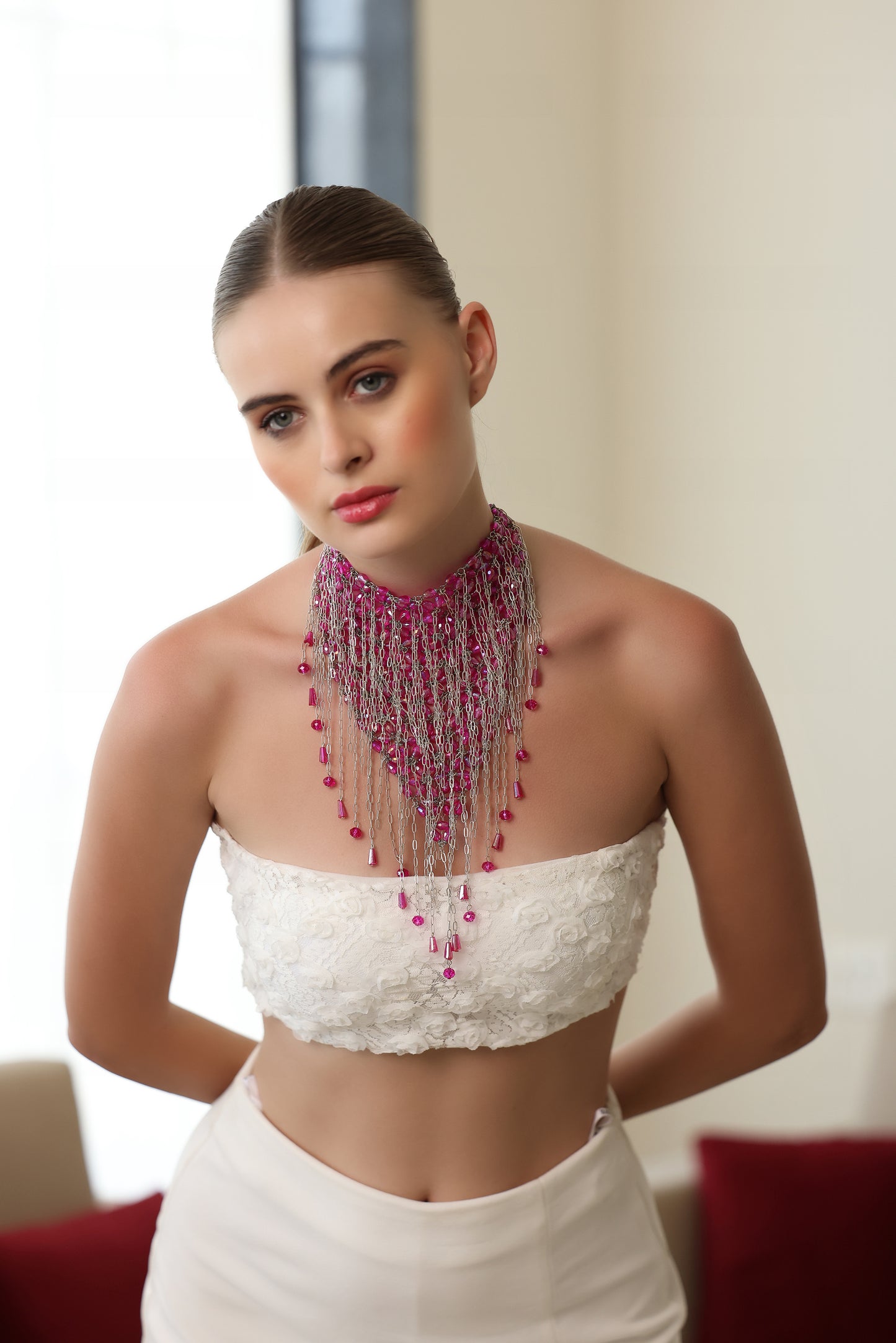 Pink Crystal & Chain Necklace