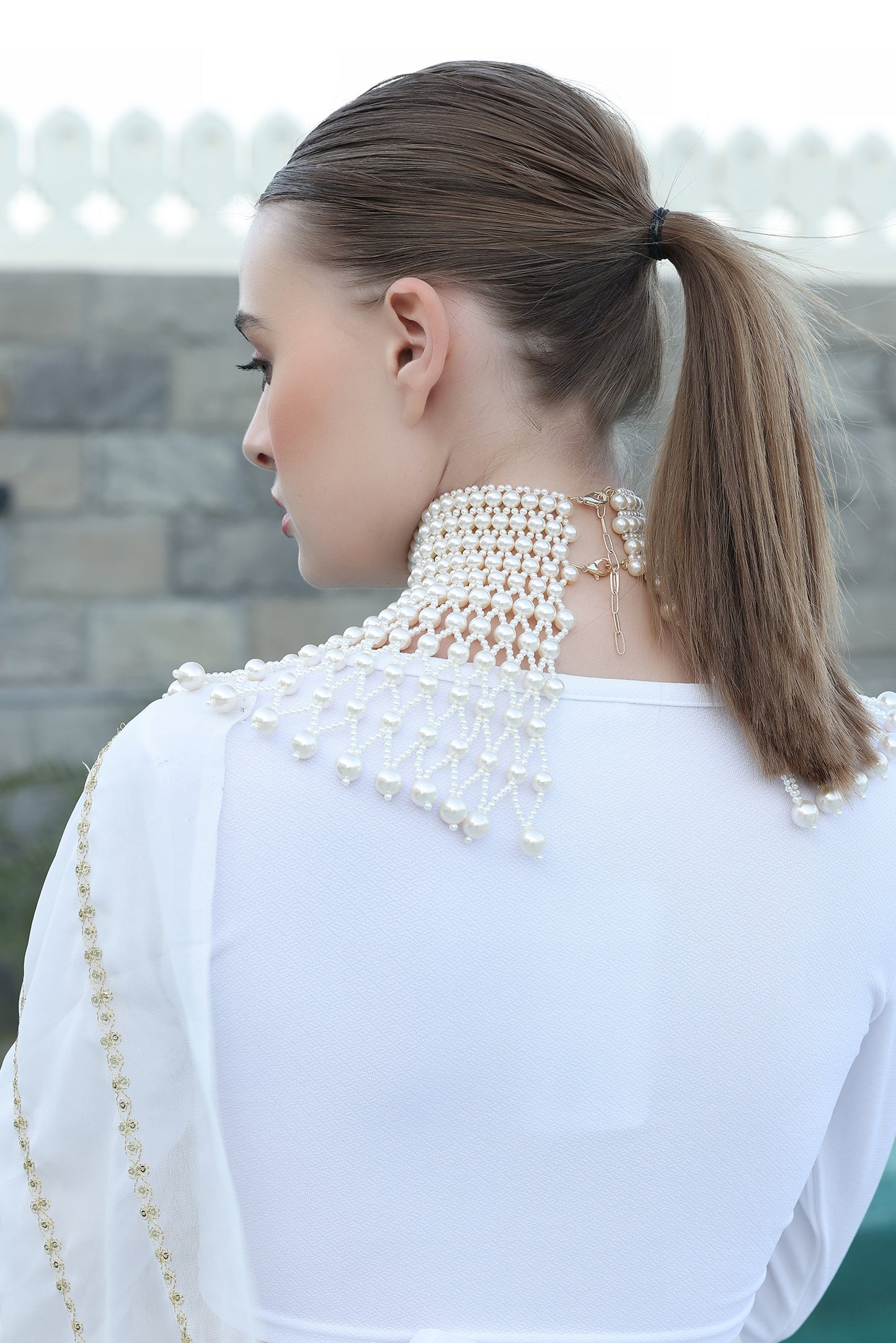 Melano Pearl Choker Cape