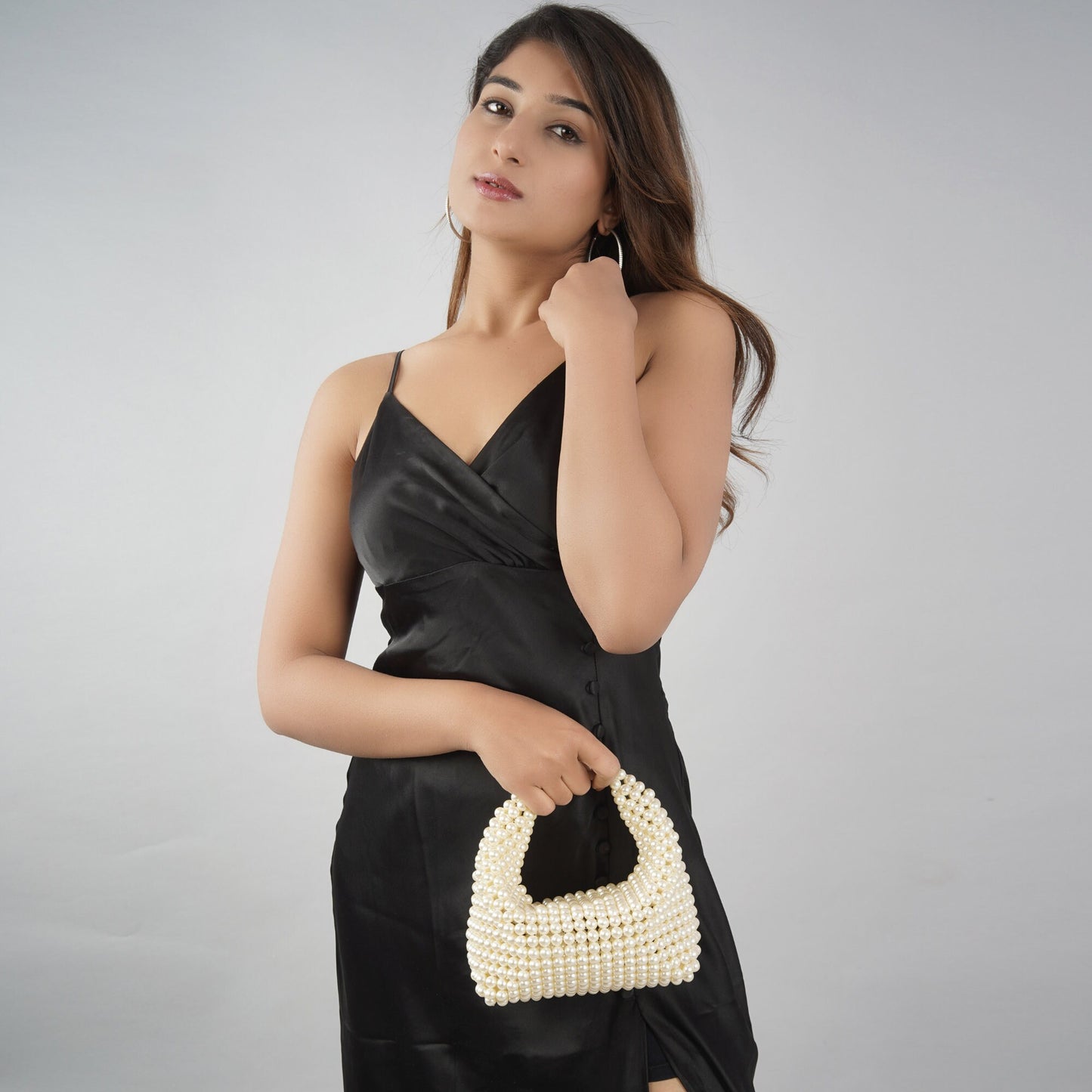 Ivory Pearl Beaded Hobo Bag – Handmade Statement Purse | Elegant Bead Shoulder Bag | Vintage Style Bridal Handbag | Gift for Her