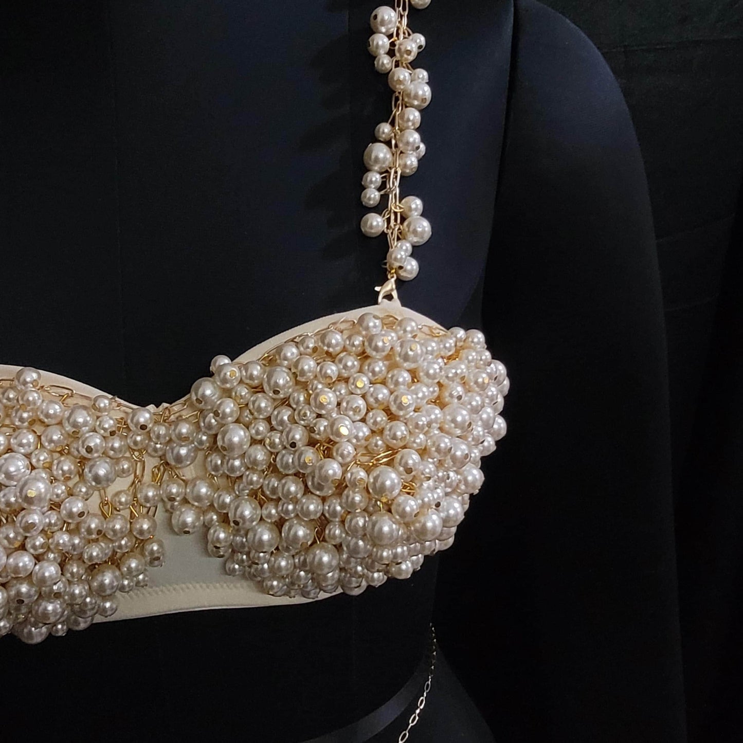 Luxury Pearl Bralette Top β Handcrafted Pearl Beaded Bustier for Festival, Bridal, Couture, or Party Wear