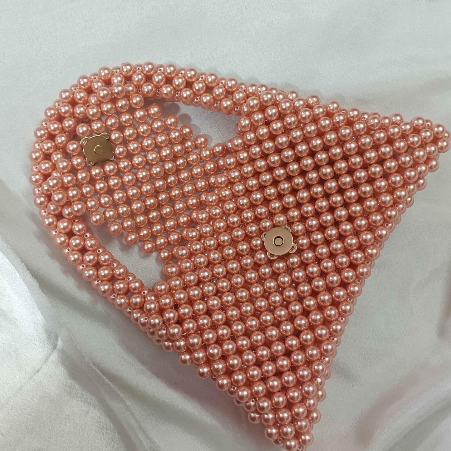 Peach Pink Pearl Heart Bag – Handmade Beaded Purse with Magnetic Closure | Bridal, Party, Y2K, Statement Bag | Valentine Gift