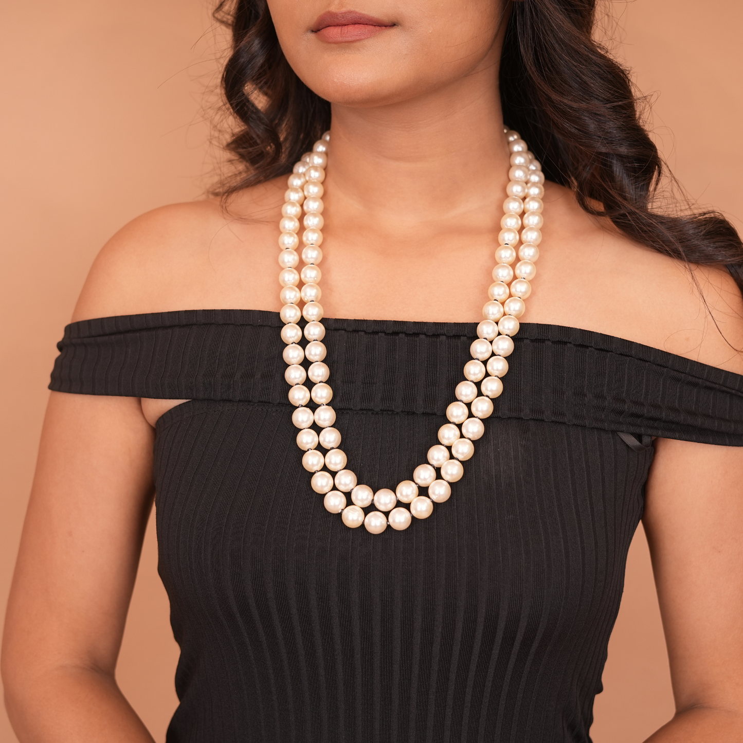 Versatile Elegance: Adjustable Single Strand Cream Pearl Bead Long Necklace