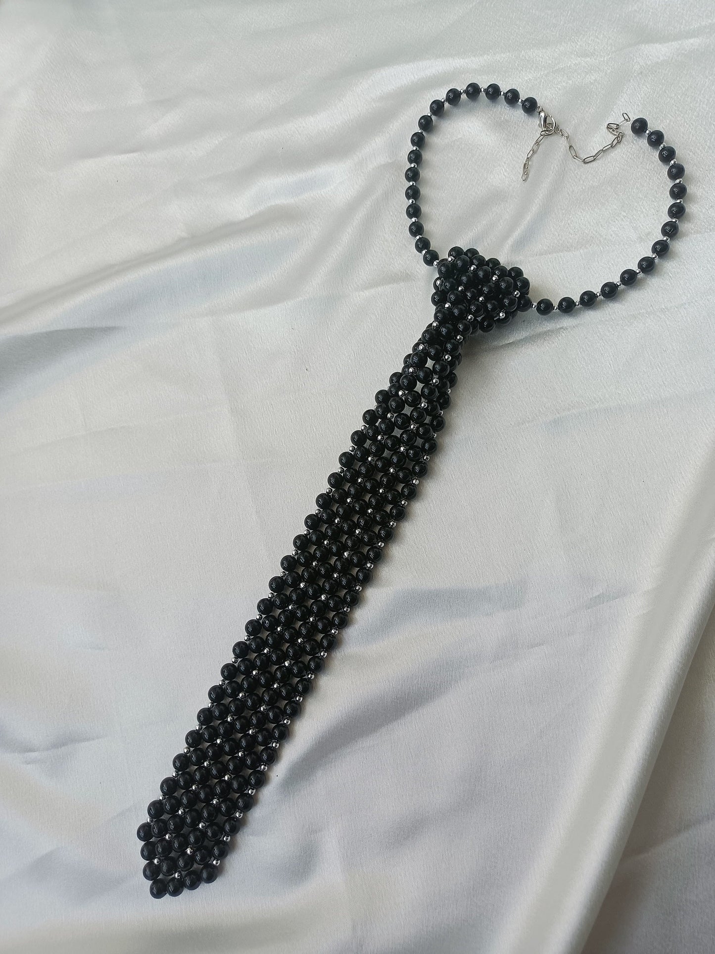 Black Pearl Tie for Women | Unisex Black Tie | Unique Necktie for her | Beaded Necktie | Statement Pearl Cravat | Unique Birthday Gift