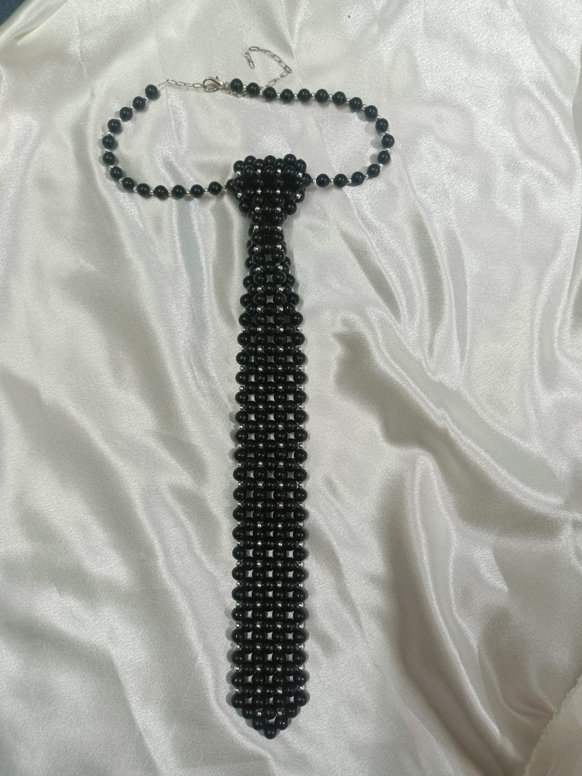 Black Pearl Tie for Women | Unisex Black Tie | Unique Necktie for her | Beaded Necktie | Statement Pearl Cravat | Unique Birthday Gift