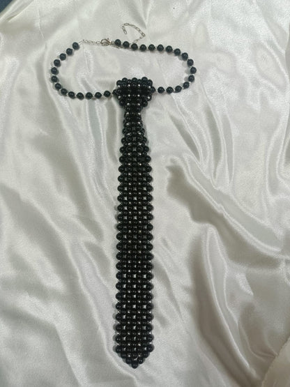 Black Pearl Tie for Women | Unisex Black Tie | Unique Necktie for her | Beaded Necktie | Statement Pearl Cravat | Unique Birthday Gift