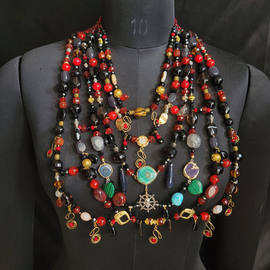 Death Becomes Her Lisle Von Rhuman Inspired Beaded Statement Necklace – Handmade Luxury Beaded Bralette Necklace for Halloween Party