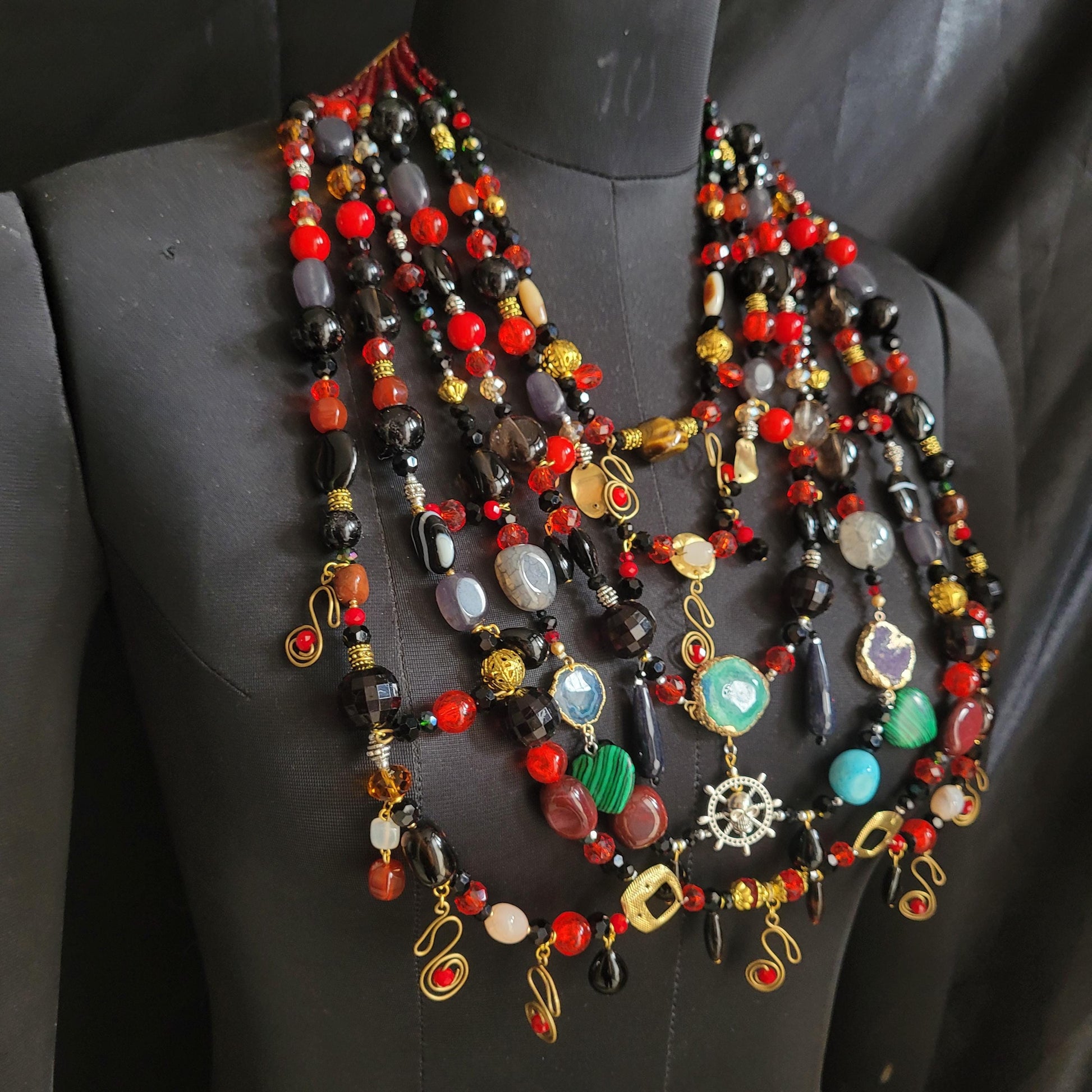 Death Becomes Her Lisle Von Rhuman Inspired Beaded Statement Necklace – Handmade Luxury Beaded Bralette Necklace for Halloween Party