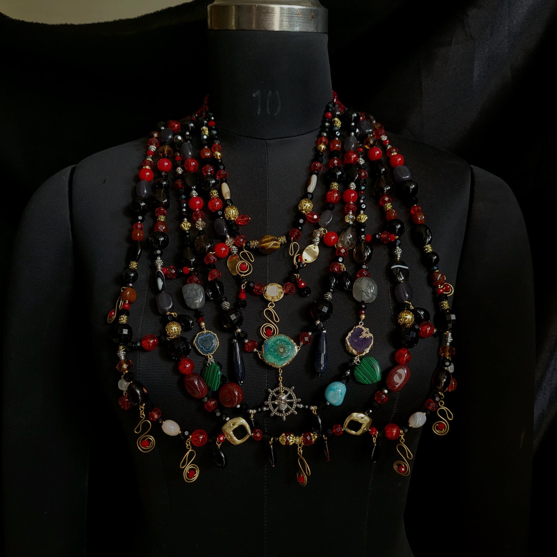 Death Becomes Her Lisle Von Rhuman Inspired Beaded Statement Necklace – Handmade Luxury Beaded Bralette Necklace for Halloween Party