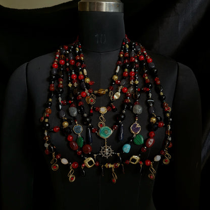 Death Becomes Her Lisle Von Rhuman Inspired Beaded Statement Necklace – Handmade Luxury Beaded Bralette Necklace for Halloween Party
