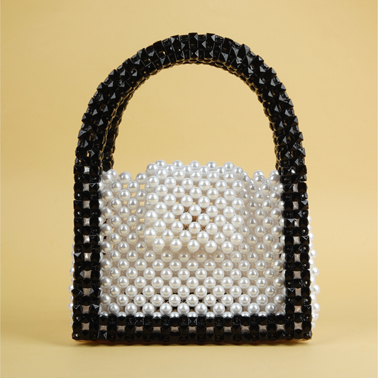 Black and White Pearl Beaded Evening Bag