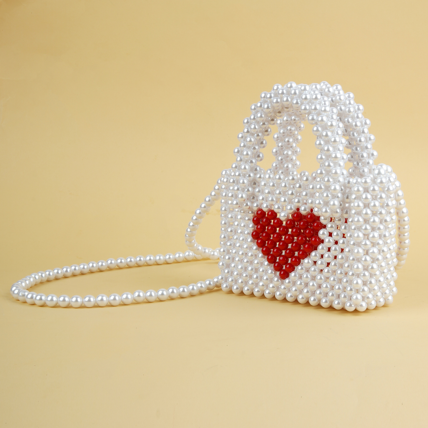 White Micromini Pearl Bag with Red Heart