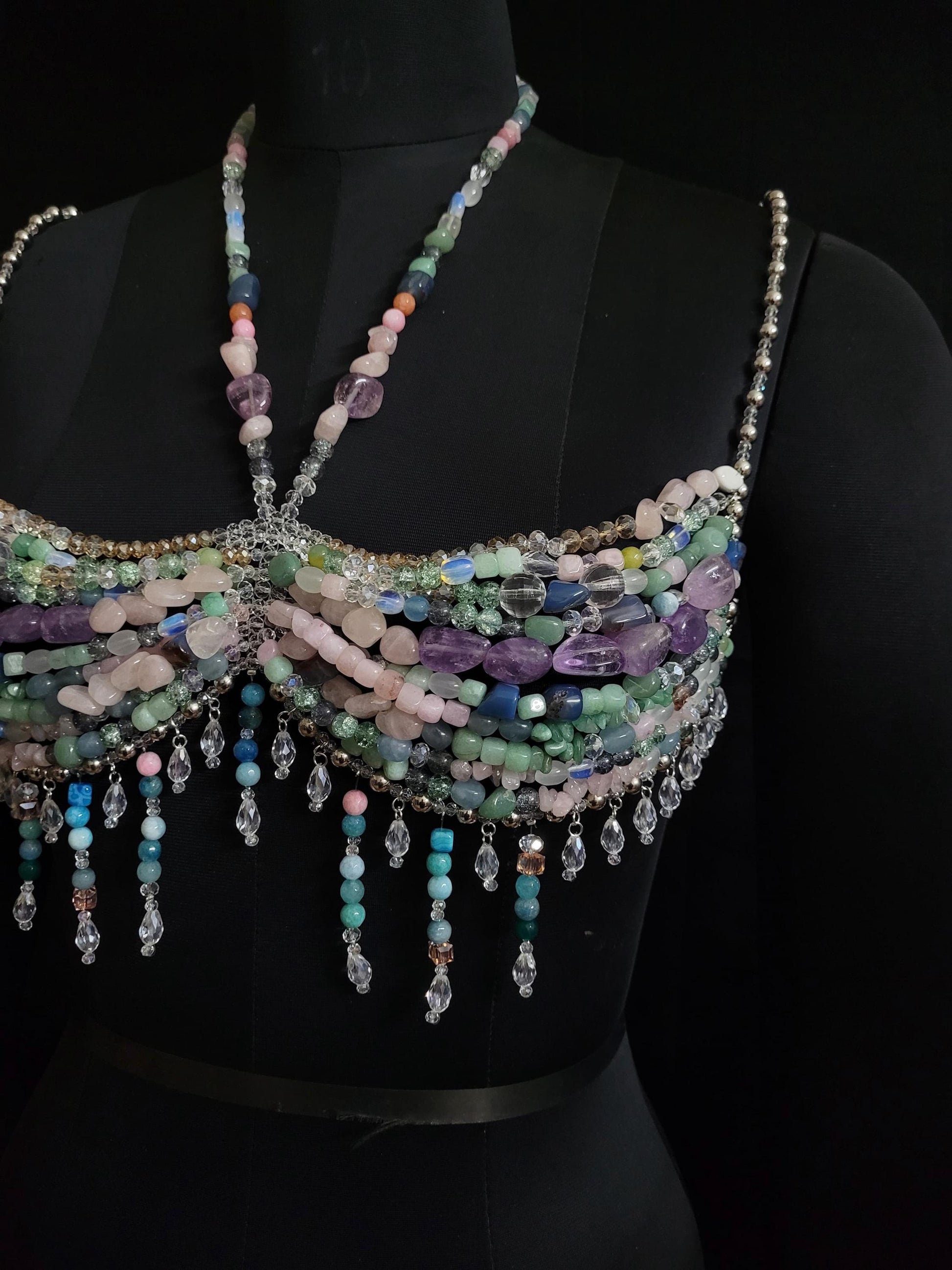 Gemstone Beaded Bralette – Valentine’s Gift for Her, Crystal Lingerie Top, Romantic Handmade Bralette, Self Love Jewelry Bralette