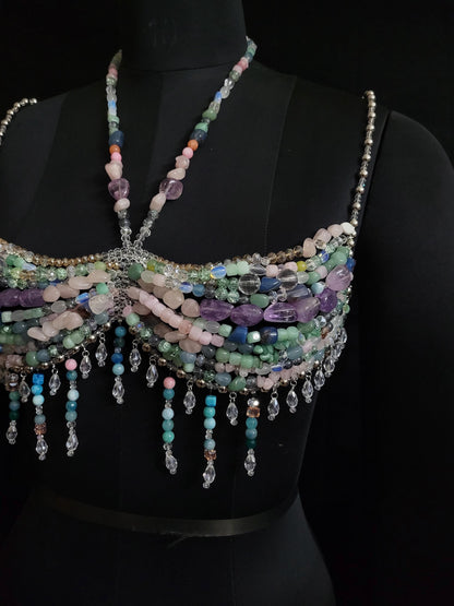 Gemstone Beaded Bralette – Valentine’s Gift for Her, Crystal Lingerie Top, Romantic Handmade Bralette, Self Love Jewelry Bralette