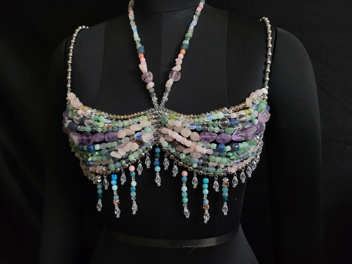 Gemstone Beaded Bralette – Valentine’s Gift for Her, Crystal Lingerie Top, Romantic Handmade Bralette, Self Love Jewelry Bralette