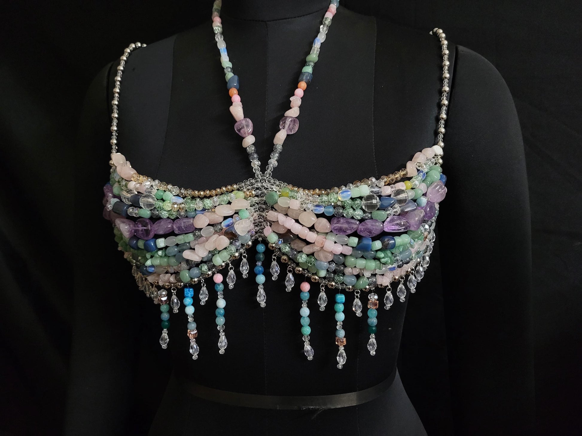 Gemstone Beaded Bralette – Valentine’s Gift for Her, Crystal Lingerie Top, Romantic Handmade Bralette, Self Love Jewelry Bralette