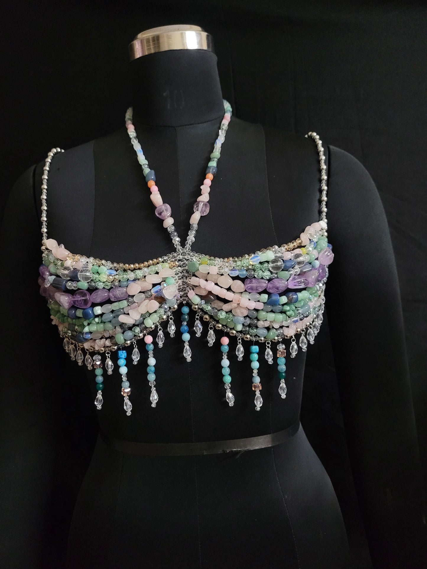Gemstone Beaded Bralette – Valentine’s Gift for Her, Crystal Lingerie Top, Romantic Handmade Bralette, Self Love Jewelry Bralette
