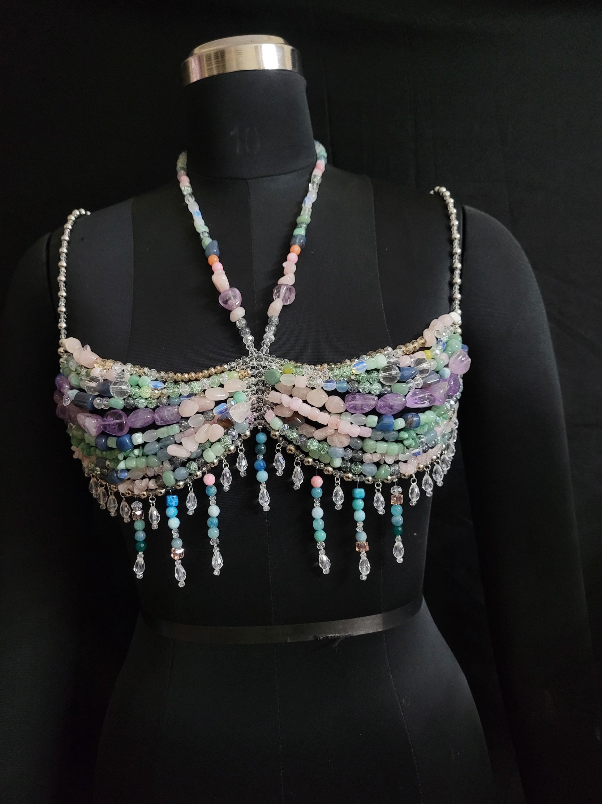 Gemstone Beaded Bralette – Valentine’s Gift for Her, Crystal Lingerie Top, Romantic Handmade Bralette, Self Love Jewelry Bralette