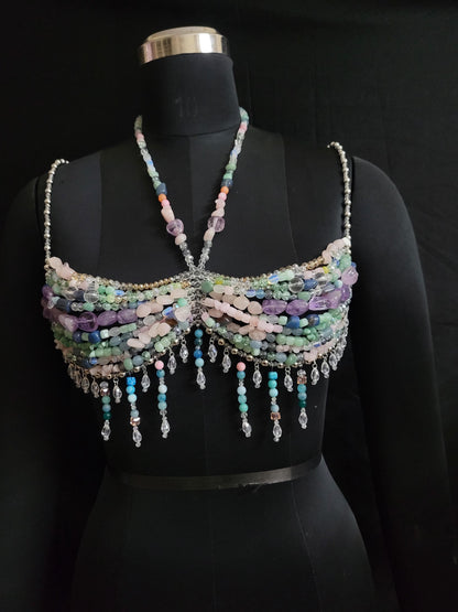 Gemstone Beaded Bralette – Valentine’s Gift for Her, Crystal Lingerie Top, Romantic Handmade Bralette, Self Love Jewelry Bralette