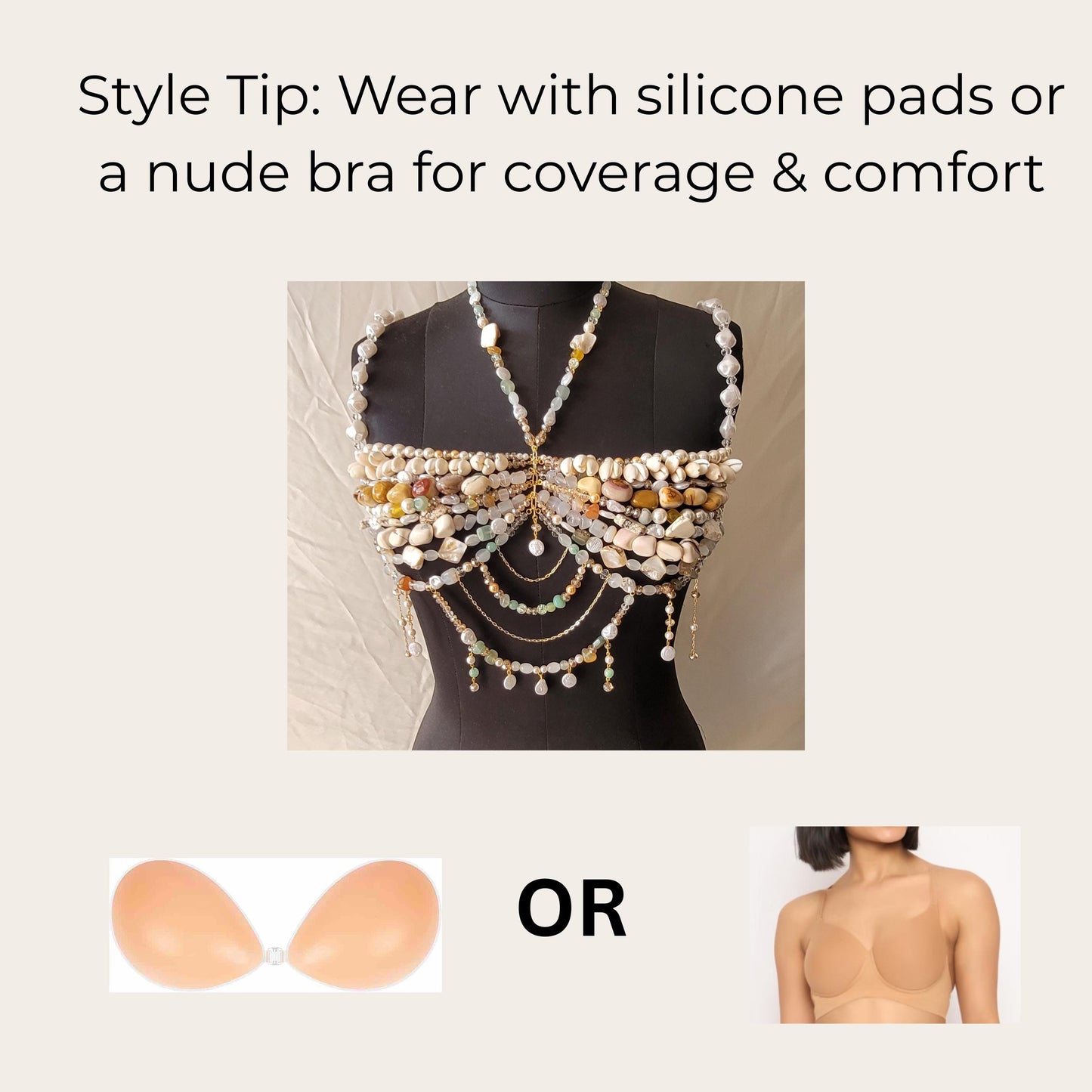 Gemstone & Pearl Bralette, Boho Bridal Top, Handmade Beaded Body Jewelry, Shell Statement Bralette, Luxury Festival Wear