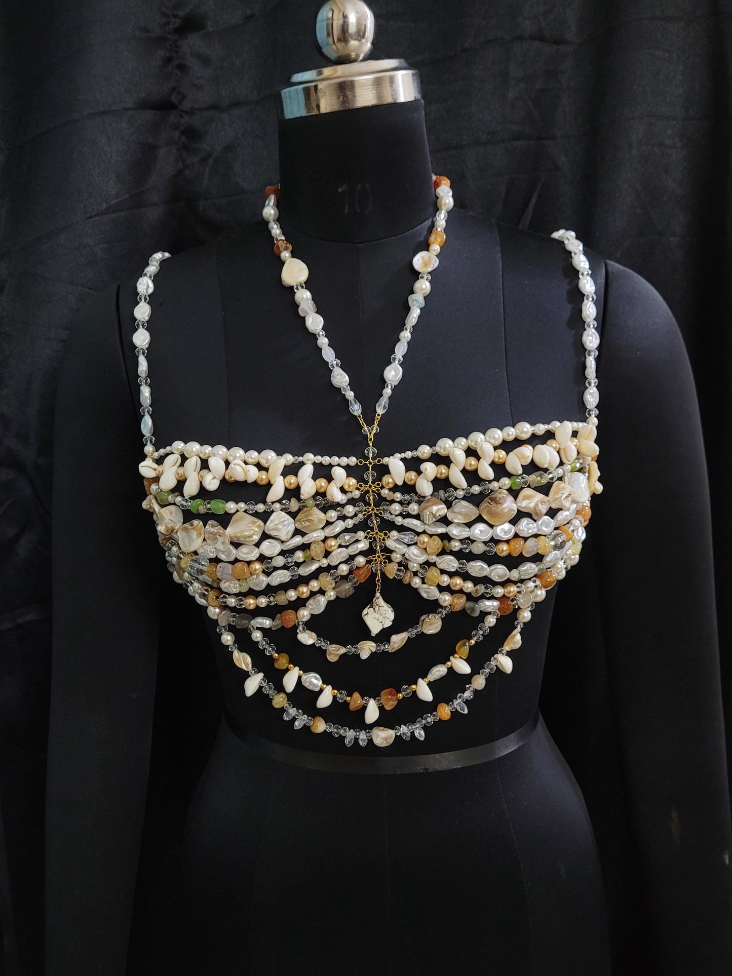 Handmade Beaded Bralette Top • Pearl & Crystal Statement Bra • Festival Crop Top • Beach Rave Costume • Bridal and Wedding Accessory