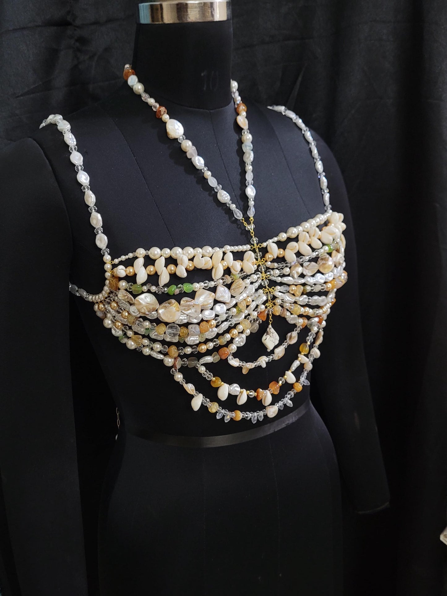 Handmade Beaded Bralette Top • Pearl & Crystal Statement Bra • Festival Crop Top • Beach Rave Costume • Bridal and Wedding Accessory