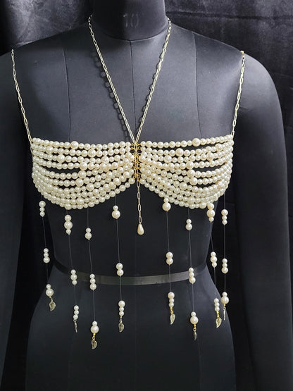 Beaded Pearl Bra top for Girls and Women, Body Jewelry, Mermaid Costume