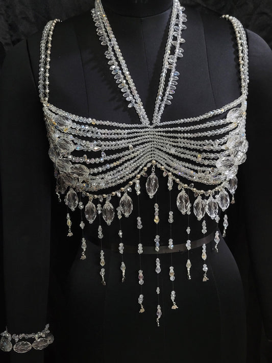 Handmade Crystal Body Chain, Bridal Body Jewelry, Body Chain Bra, Shoulder Necklaces Bra, Beaded bra top, Bikini Jewelry, Wedding Jewelry
