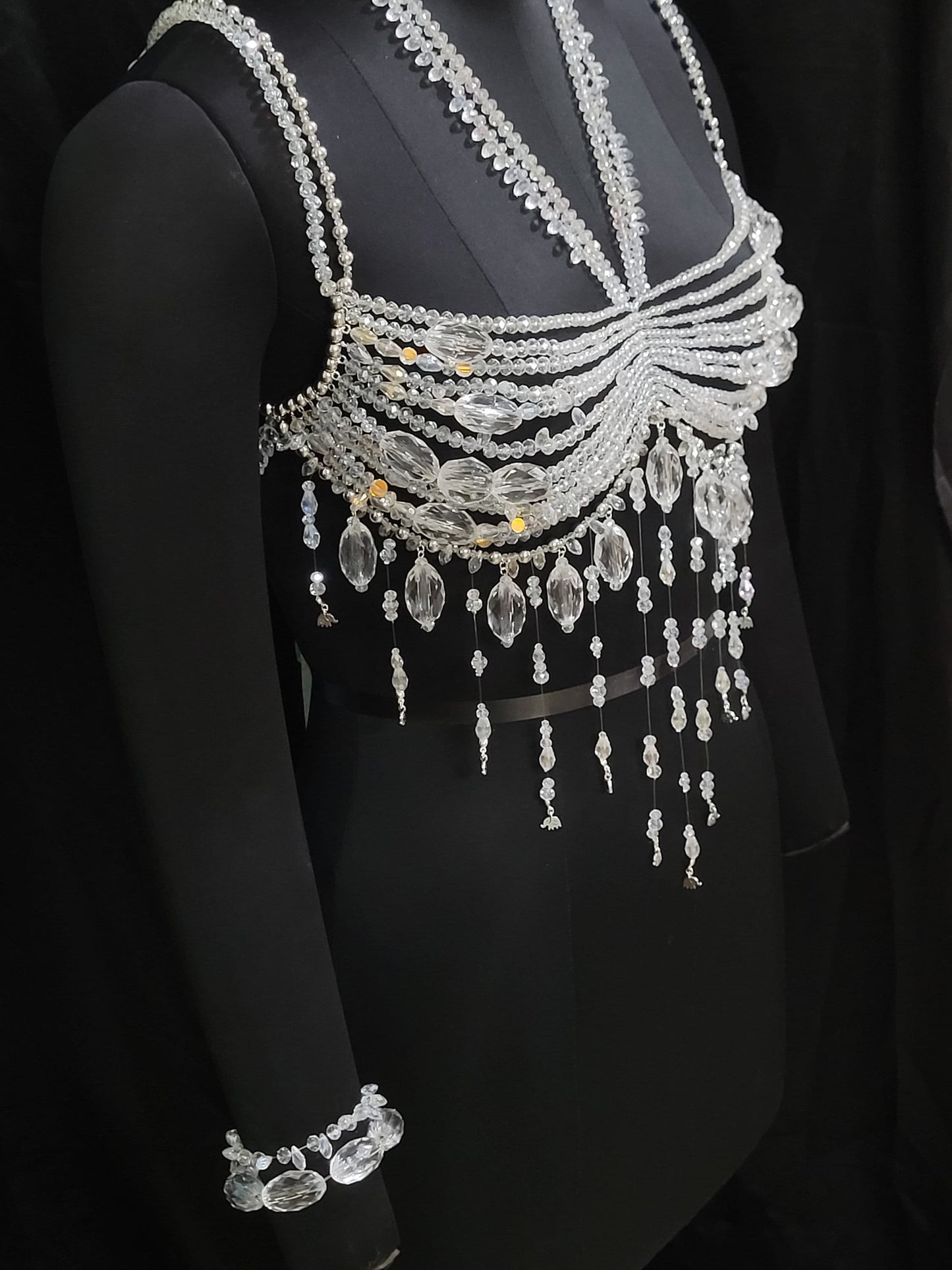Handmade Crystal Body Chain, Bridal Body Jewelry, Body Chain Bra, Shoulder Necklaces Bra, Beaded bra top, Bikini Jewelry, Wedding Jewelry