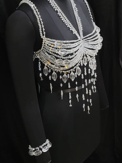 Handmade Crystal Body Chain, Bridal Body Jewelry, Body Chain Bra, Shoulder Necklaces Bra, Beaded bra top, Bikini Jewelry, Wedding Jewelry