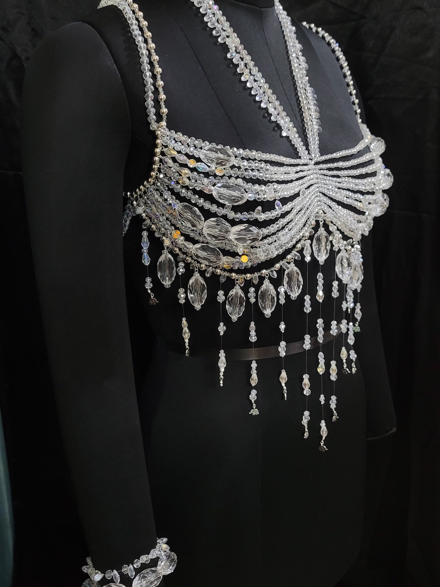 Handmade Crystal Body Chain, Bridal Body Jewelry, Body Chain Bra, Shoulder Necklaces Bra, Beaded bra top, Bikini Jewelry, Wedding Jewelry