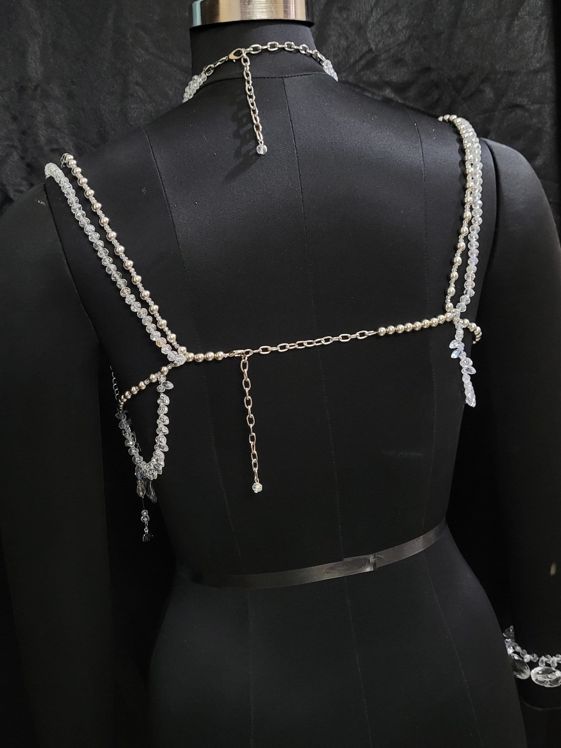 Handmade Crystal Body Chain, Bridal Body Jewelry, Body Chain Bra, Shoulder Necklaces Bra, Beaded bra top, Bikini Jewelry, Wedding Jewelry