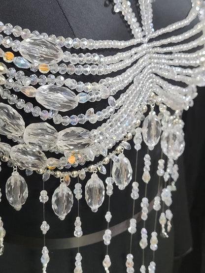 Handmade Crystal Body Chain, Bridal Body Jewelry, Body Chain Bra, Shoulder Necklaces Bra, Beaded bra top, Bikini Jewelry, Wedding Jewelry