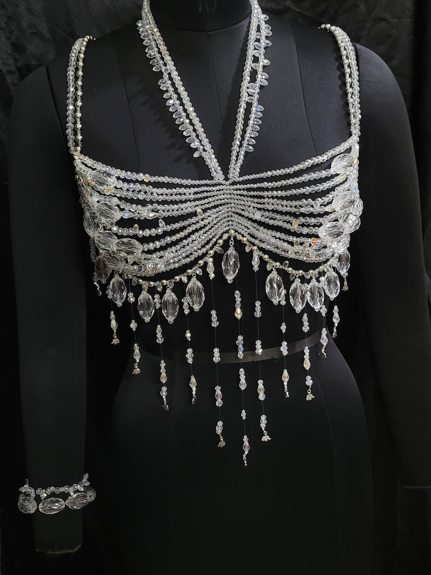 Handmade Crystal Body Chain, Bridal Body Jewelry, Body Chain Bra, Shoulder Necklaces Bra, Beaded bra top, Bikini Jewelry, Wedding Jewelry