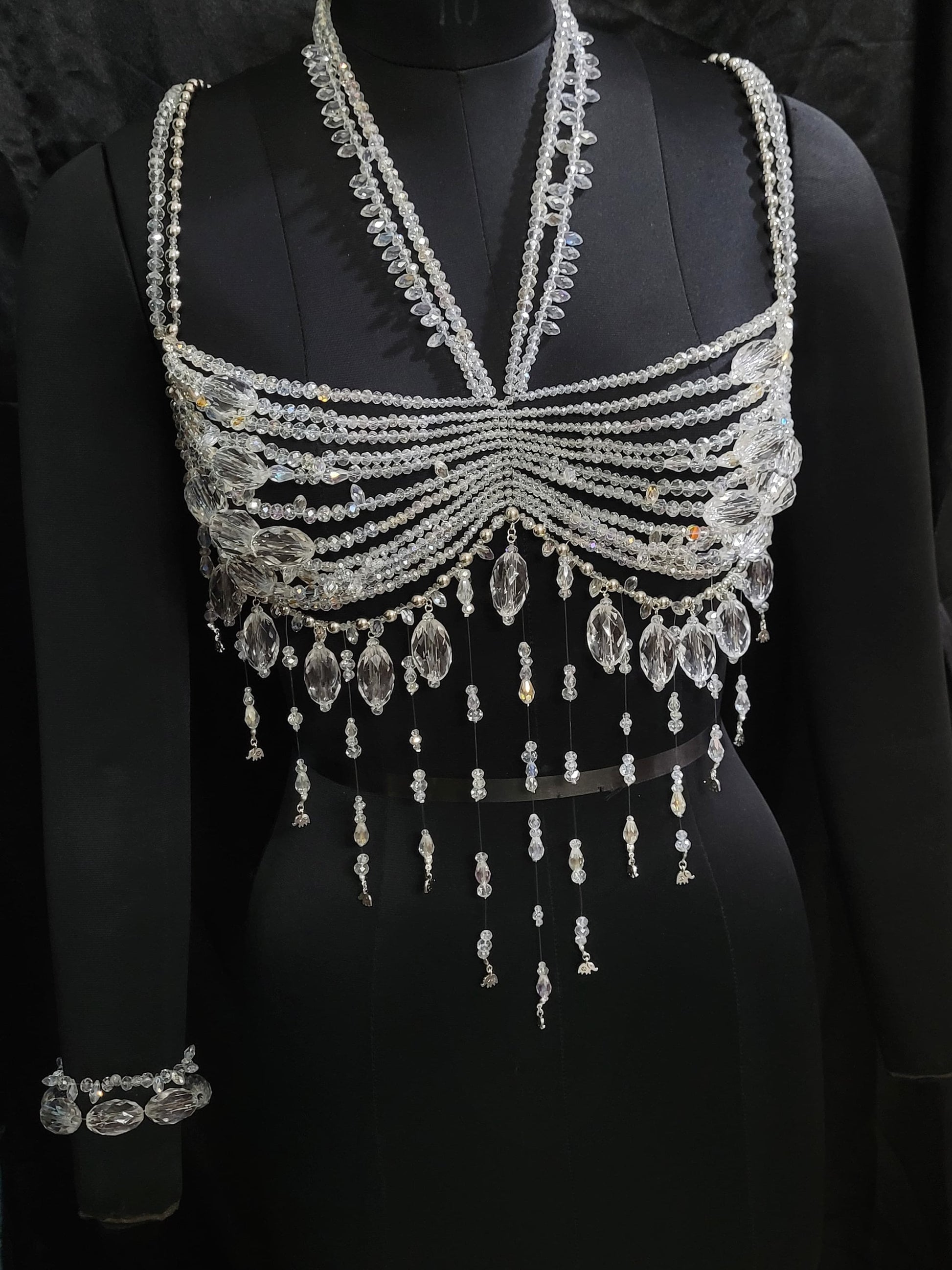 Handmade Crystal Body Chain, Bridal Body Jewelry, Body Chain Bra, Shoulder Necklaces Bra, Beaded bra top, Bikini Jewelry, Wedding Jewelry