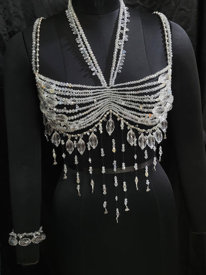 Handmade Crystal Body Chain, Bridal Body Jewelry, Body Chain Bra, Shoulder Necklaces Bra, Beaded bra top, Bikini Jewelry, Wedding Jewelry