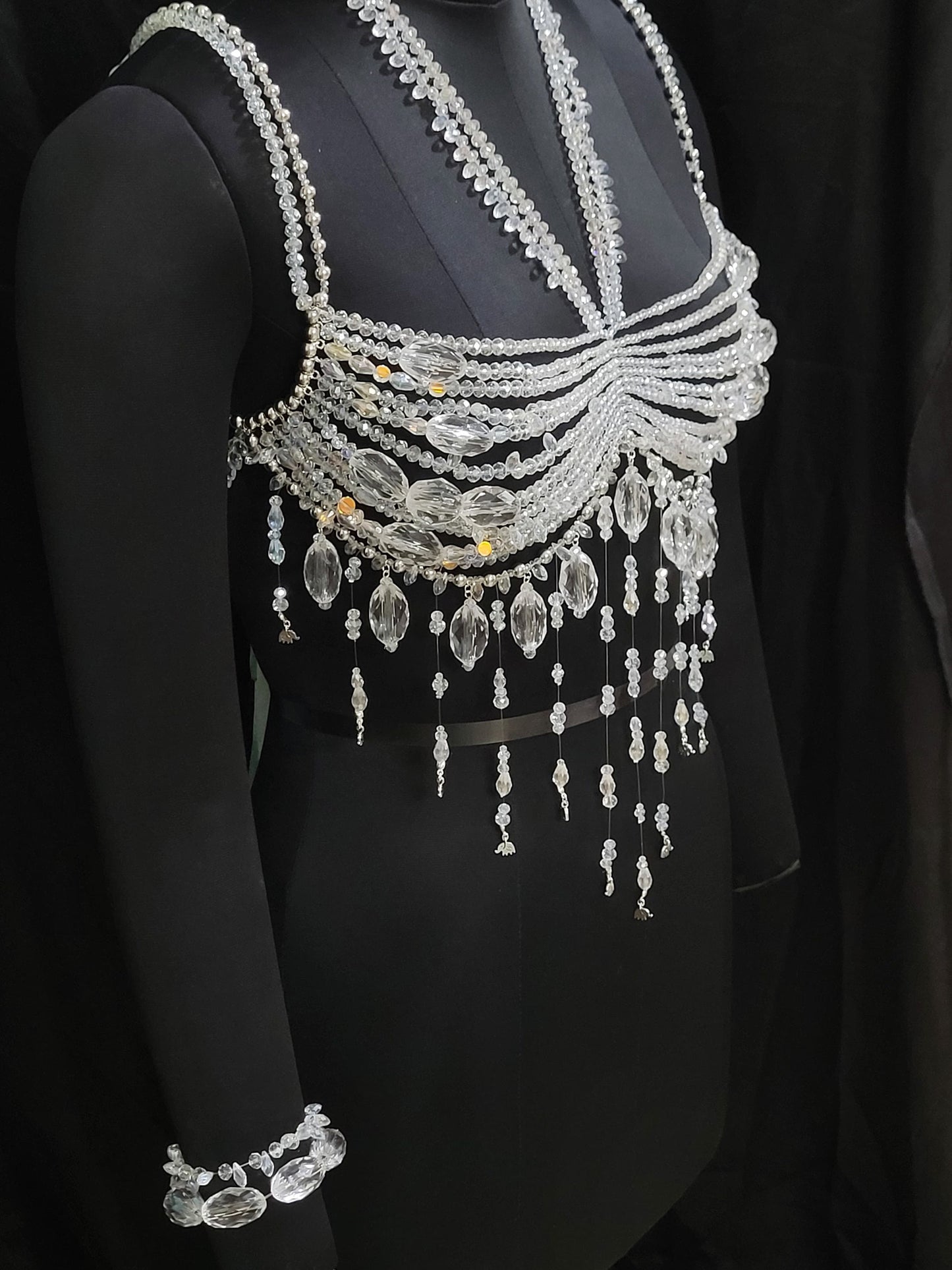 Handmade Crystal Body Chain, Bridal Body Jewelry, Body Chain Bra, Shoulder Necklaces Bra, Beaded bra top, Bikini Jewelry, Wedding Jewelry
