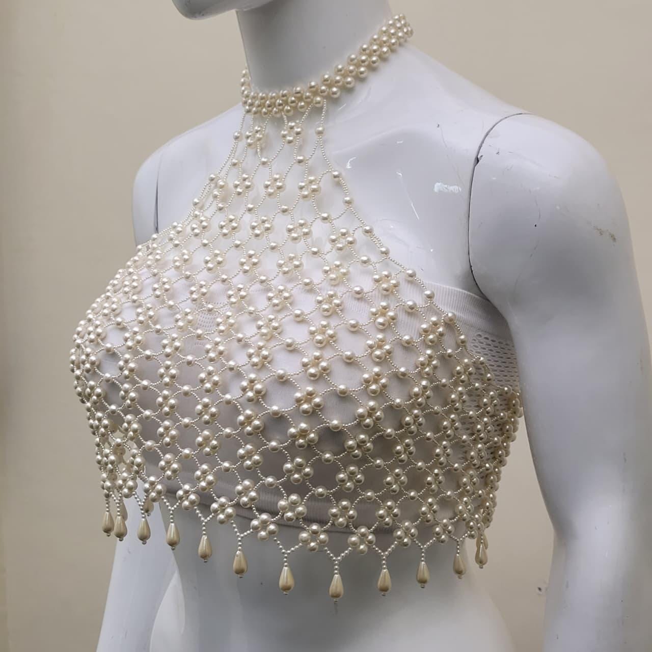 Handmade Faux Pearl Bralette Top | Luxury Beaded Pearl Bra | Valentine Gift Body Jewelry | Bridal & Festival Wear