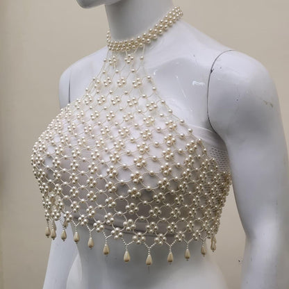 Handmade Faux Pearl Bralette Top | Luxury Beaded Pearl Bra | Valentine Gift Body Jewelry | Bridal & Festival Wear