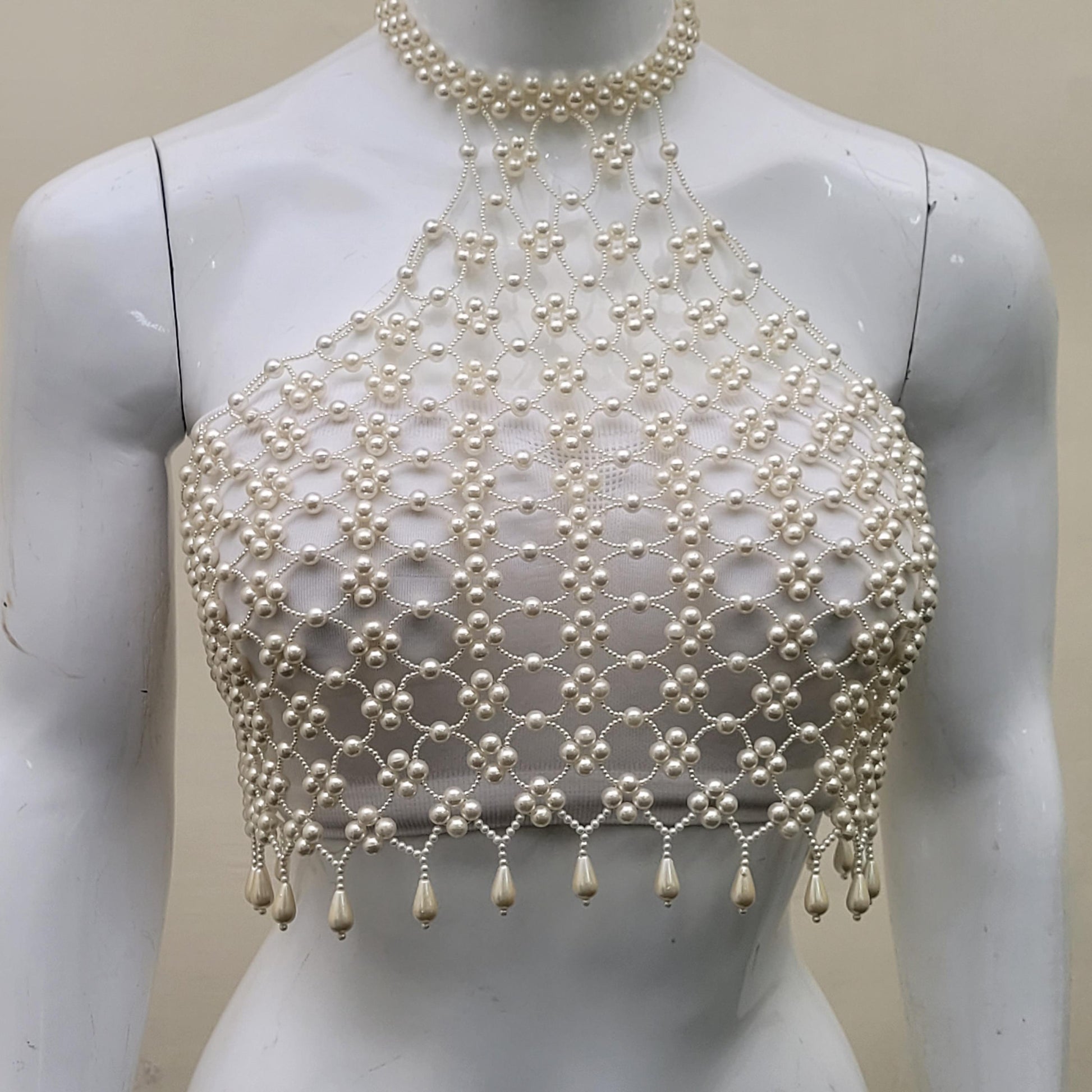 Handmade Faux Pearl Bralette Top | Luxury Beaded Pearl Bra | Valentine Gift Body Jewelry | Bridal & Festival Wear