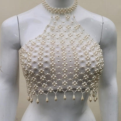 Handmade Faux Pearl Bralette Top | Luxury Beaded Pearl Bra | Valentine Gift Body Jewelry | Bridal & Festival Wear