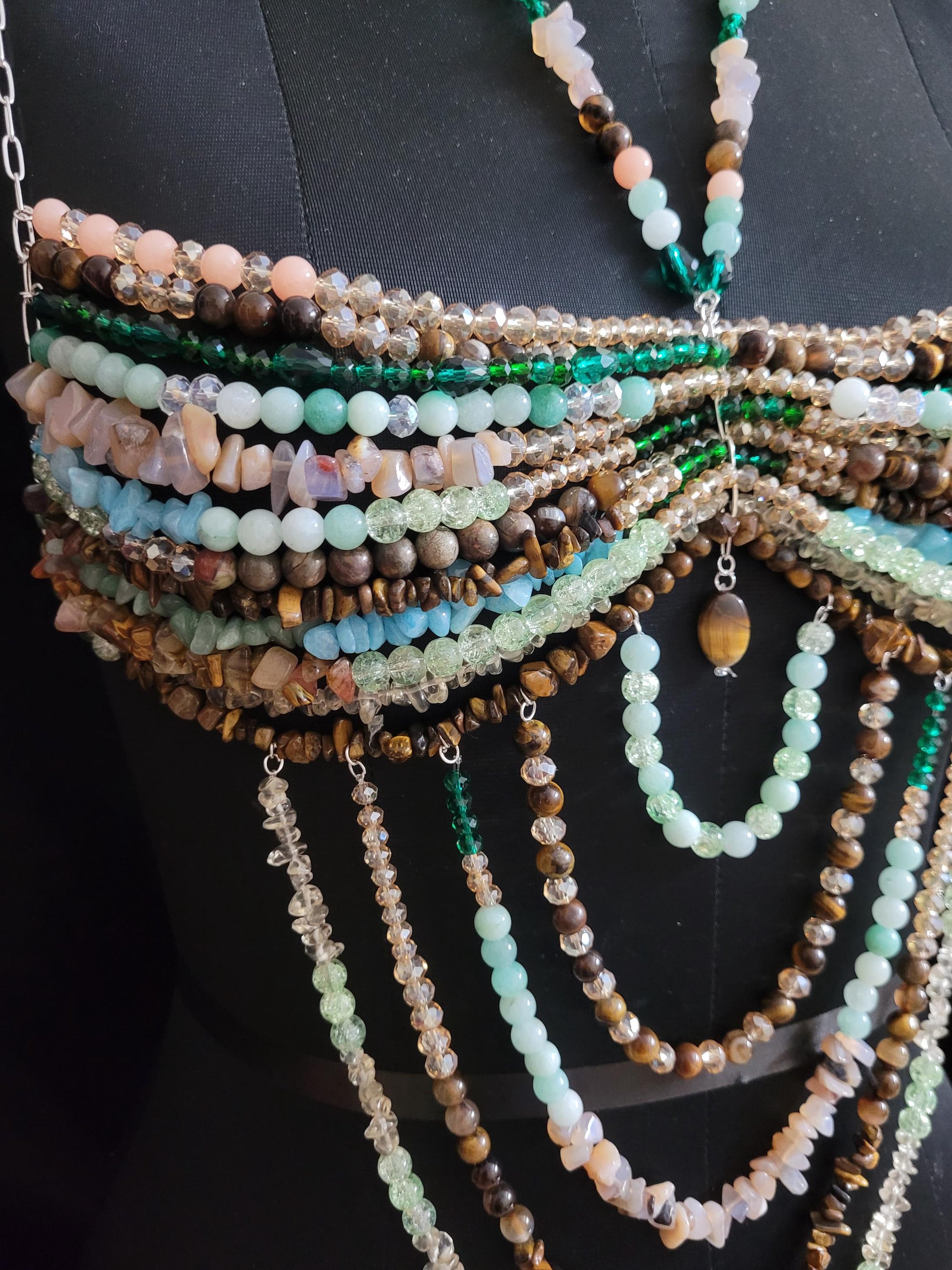 Handmade Gemstone Beaded Bralette Top – Crystal Belly Dance Bra, Festival Outfit, Boho Couture Lingerie, Statement Bead Harness