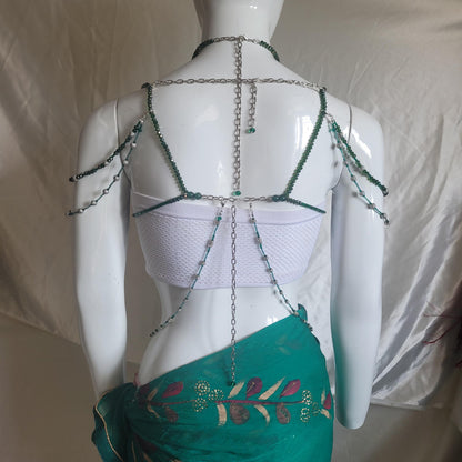 Handmade Green Crystal Beaded Bralette Body Chain | Festival Rave Top | Belly Dance Costume | Mermaidcore Bead Bra | Boho Statement Wear