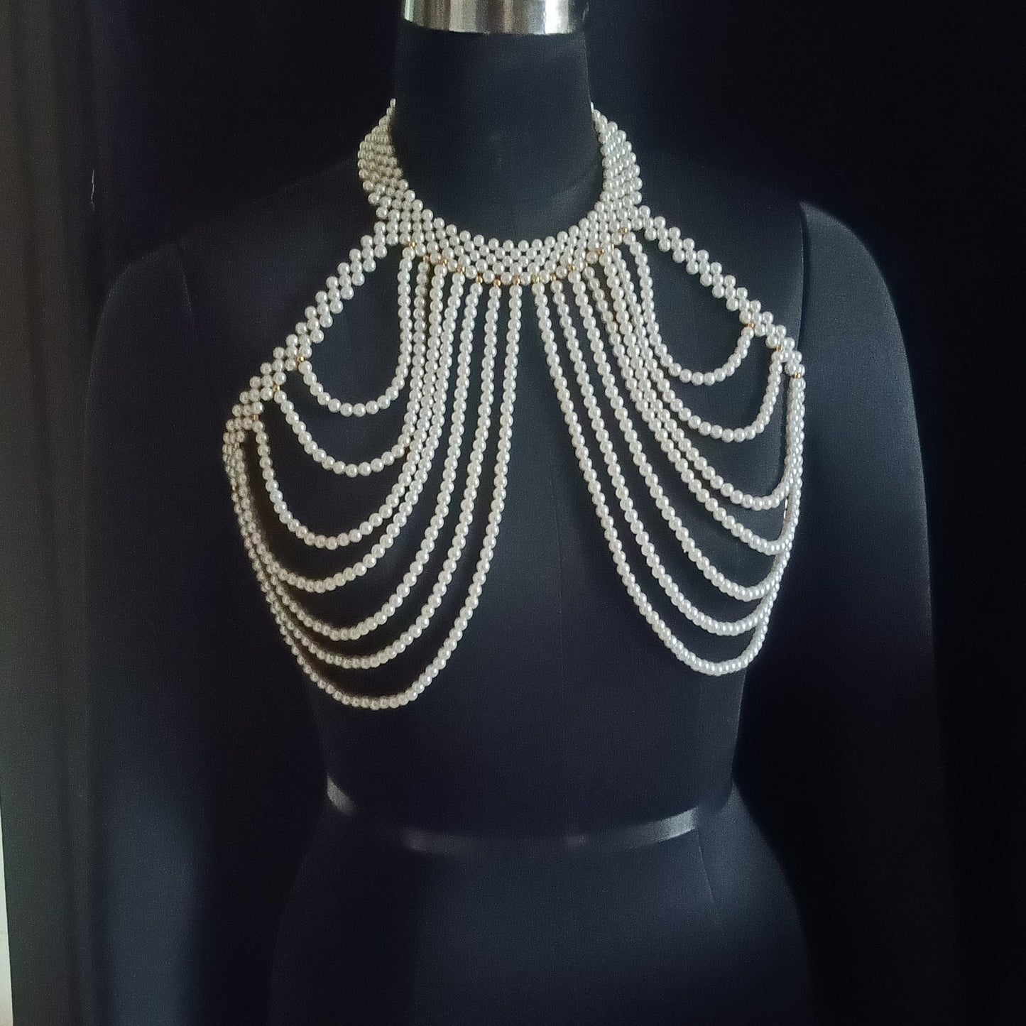 Handmade Pearl Body Chain Bridal Wedding Top Bridesmaid Beaded Bralette Gift For Bride Ivory/Beige Vintage Women Body Jewelry Shoulder Cape