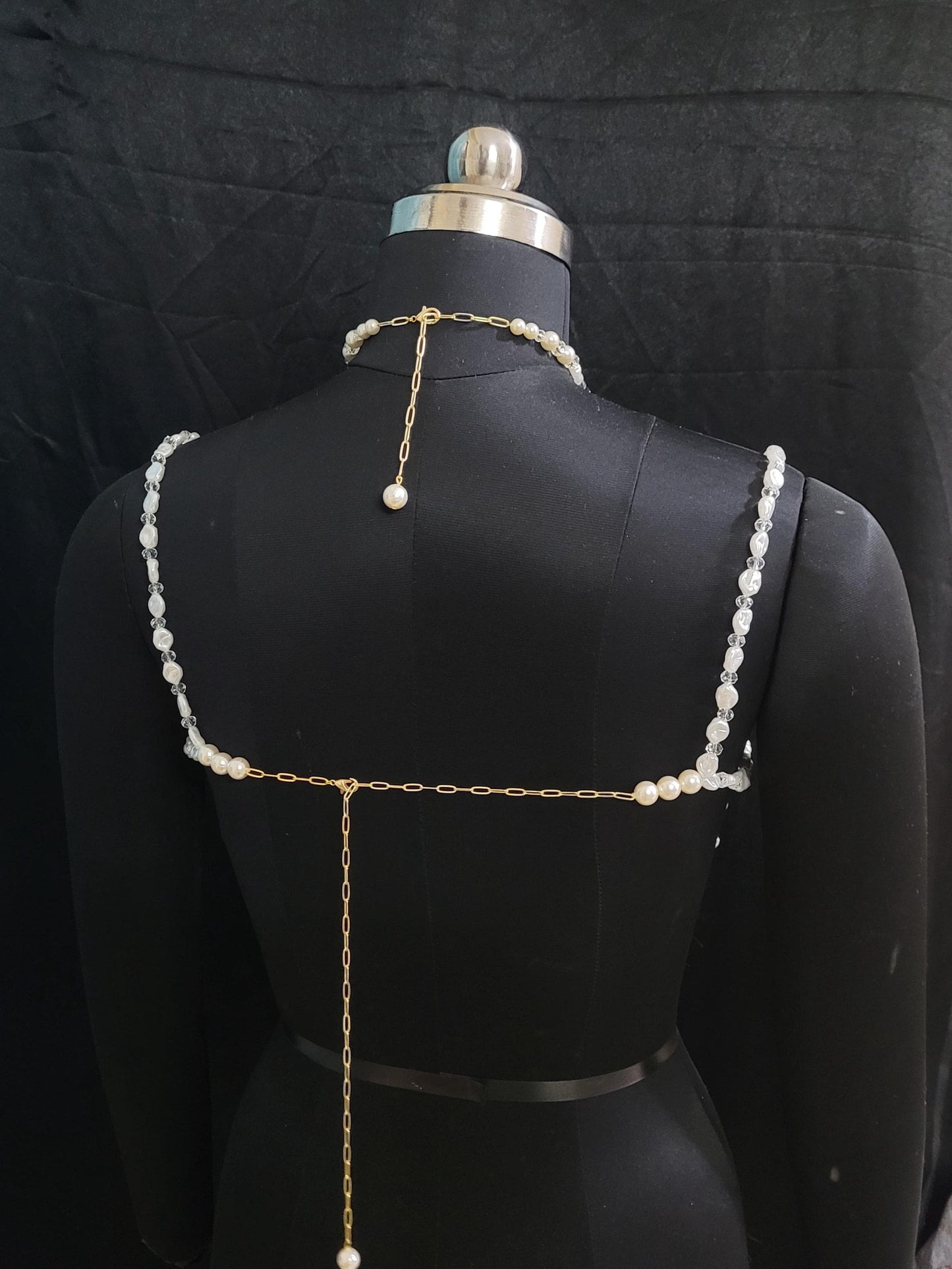 Handmade Pearl & Gemstone Bralette Body Chain – Luxury Mermaid Core Top, Shell Beaded Bra, Statement Festival Jewelry