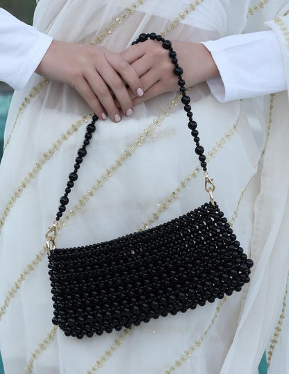 black beaded bag, wedding bag, wrist bag, beach party birthday gift, anniversary gift, rave carnival festival , gift for her, casual fit ,gift for mom
